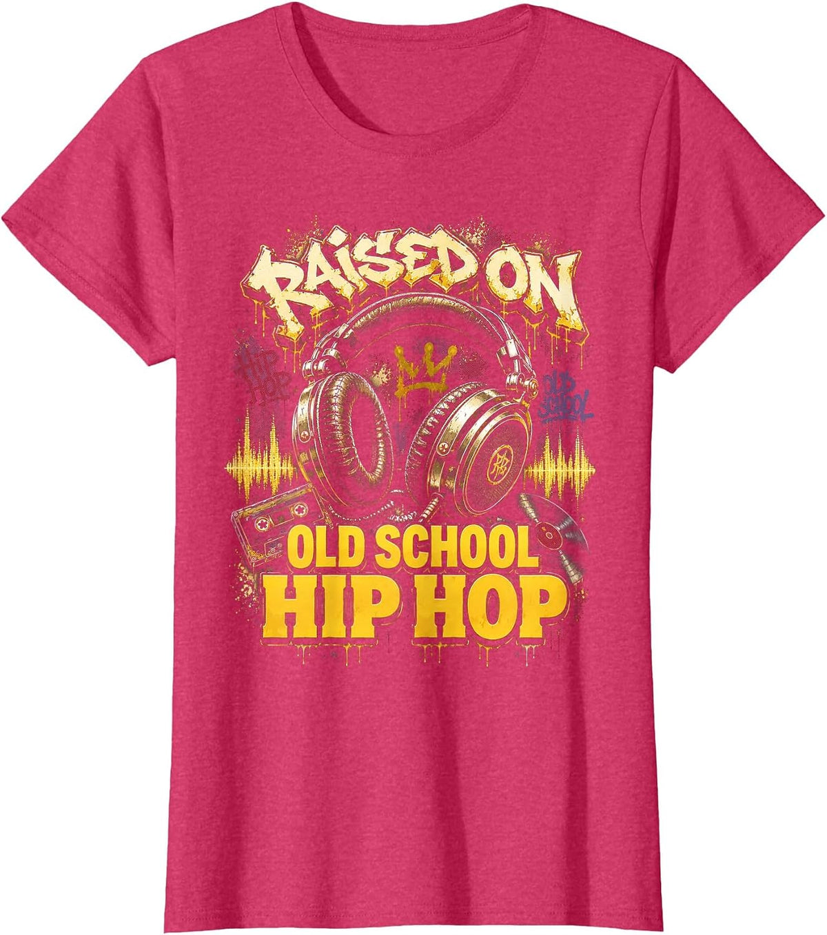 Raised On Old School Hip Hop Cassette Graffiti Rap T-Shirt, Women, Red Heather, Medium - As Pictured