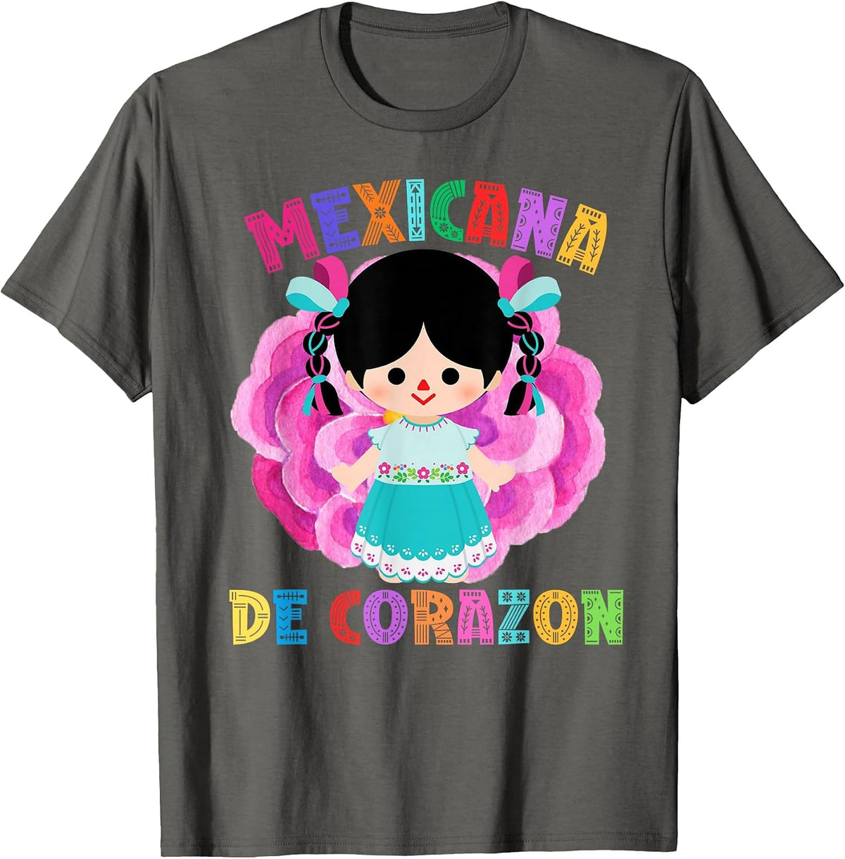 Mexicana De Corazon Muñeca Lelé, Mexican Rag Doll T-Shirt - Asphalt Grey