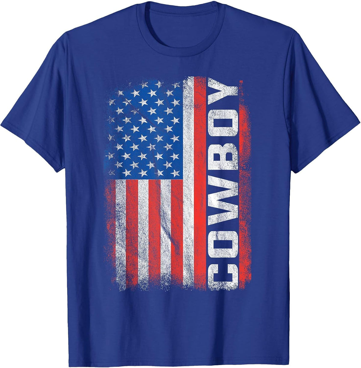 Vintage Rodeo Cowboy Patriotic American Flag T-Shirt - Royal Blue