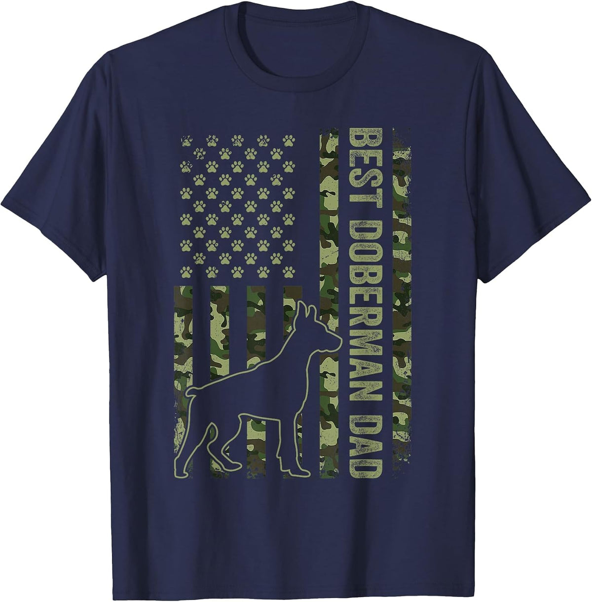 American Flag Best Doberman Dad Ever Tee Dog Dad T-Shirt - Navy Blue