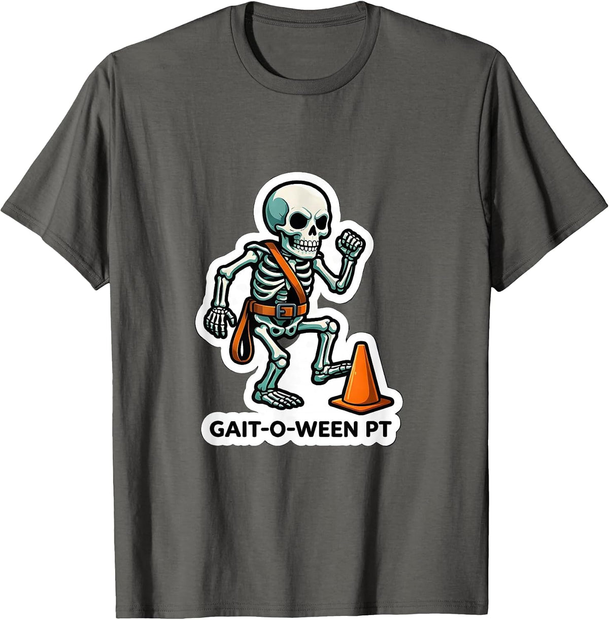 Gait-o-Ween PT Funny Physical Therapy Halloween Skeleton T-Shirt - Asphalt Grey