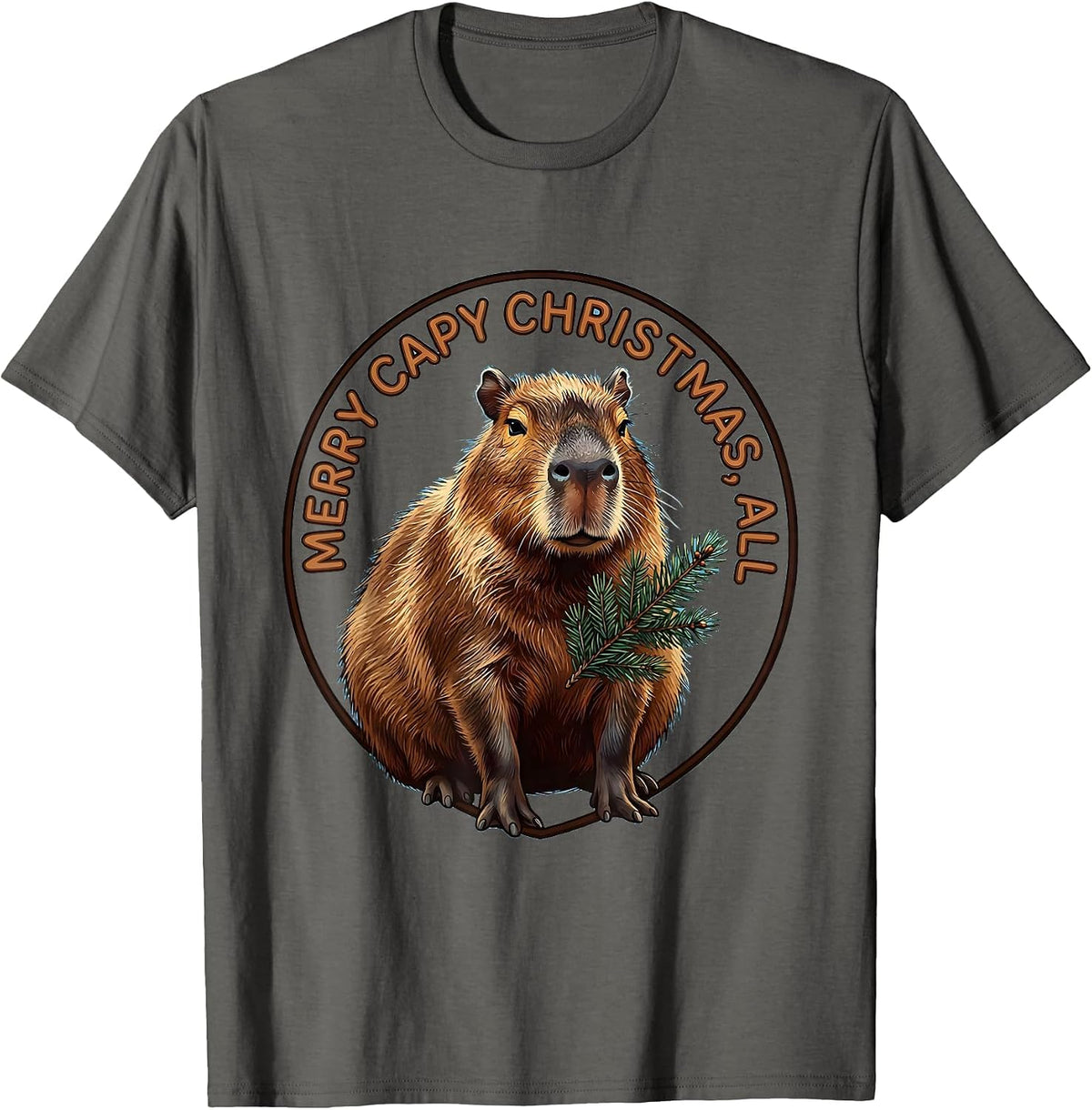 Men's Merry Capy Christmas All Funny Capybara Animal Lover Holiday T-Shirt - Asphalt Grey