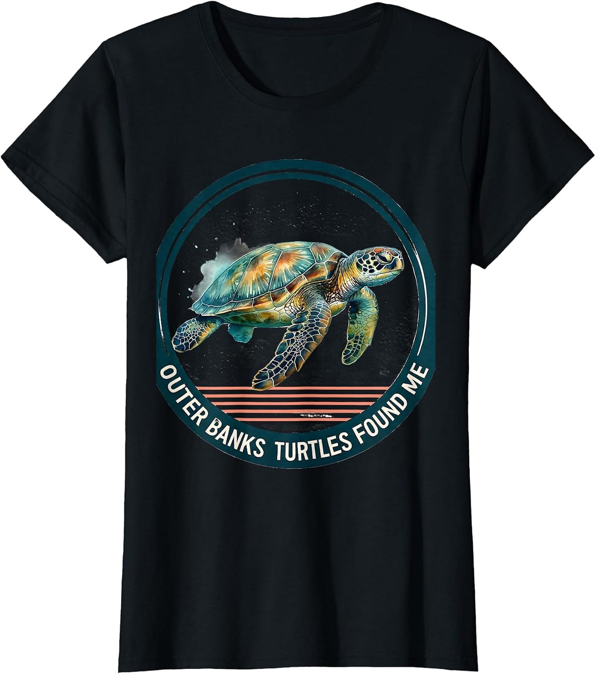 Women's Outer Banks Turtles Found Me Watercolor Sea Turtle Ocean T-Shirt - Black