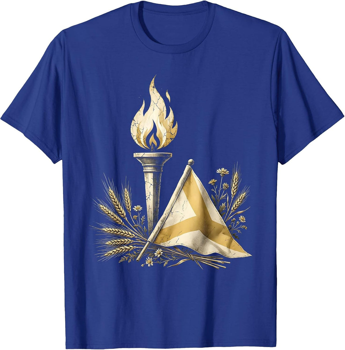 God Family Country Memorial Flame and Folded Flag T-Shirt - Royal Blue