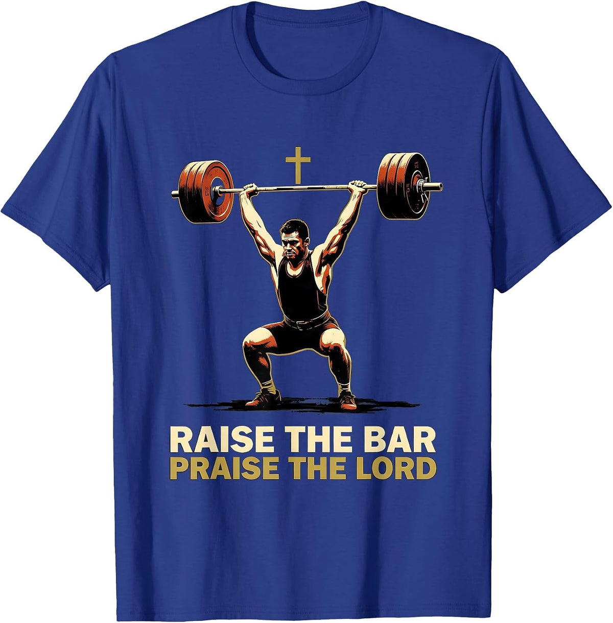 Men's Raise The Bar, Praise The Lord Christian Gym Weightlifter T-Shirt - Royal Blue