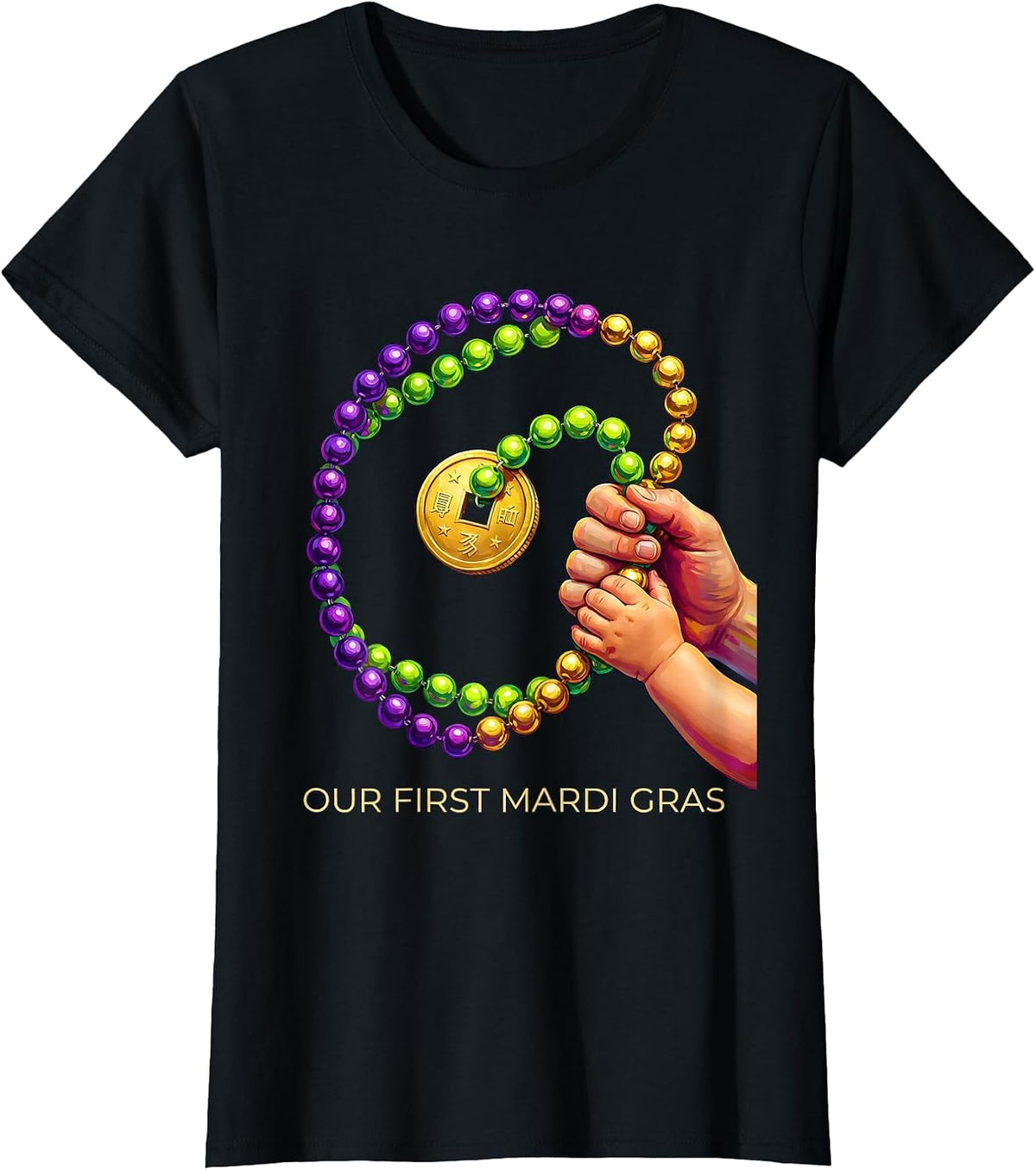 Our First Mardi Gras Funny Family Matching Parade Party T-Shirt - Black