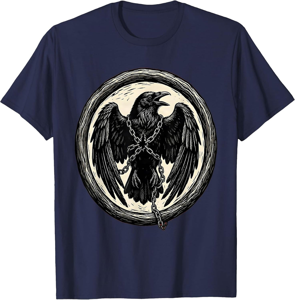 Crow Wrapped in Chains Broken Link Graphic T-Shirt - Navy Blue