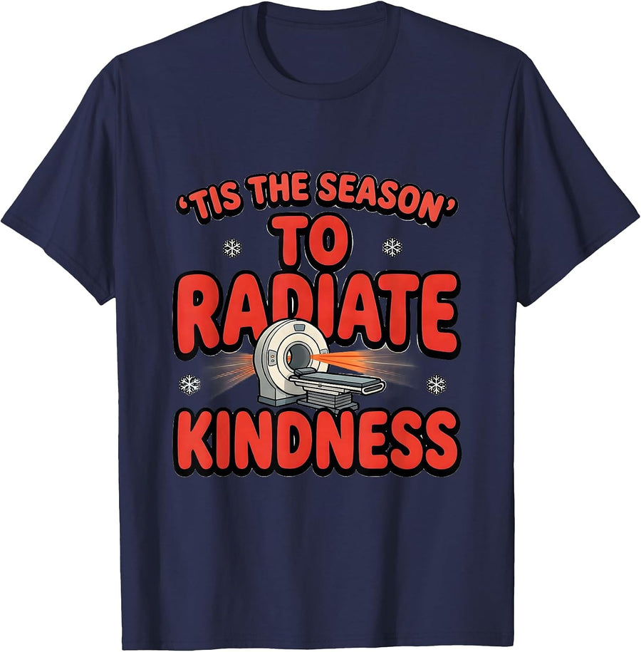 'Tis The Season To Radiate Kindness Cartoon Radiation T-Shirt - Navy Blue