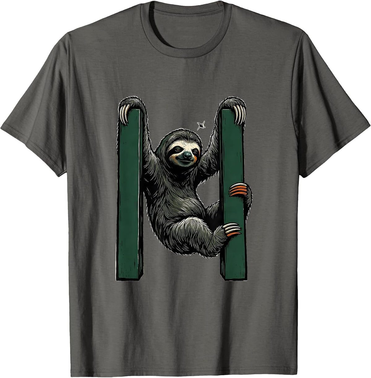 Sloth Linocut Humor Animal Lover Novelty T-Shirt - Asphalt Grey