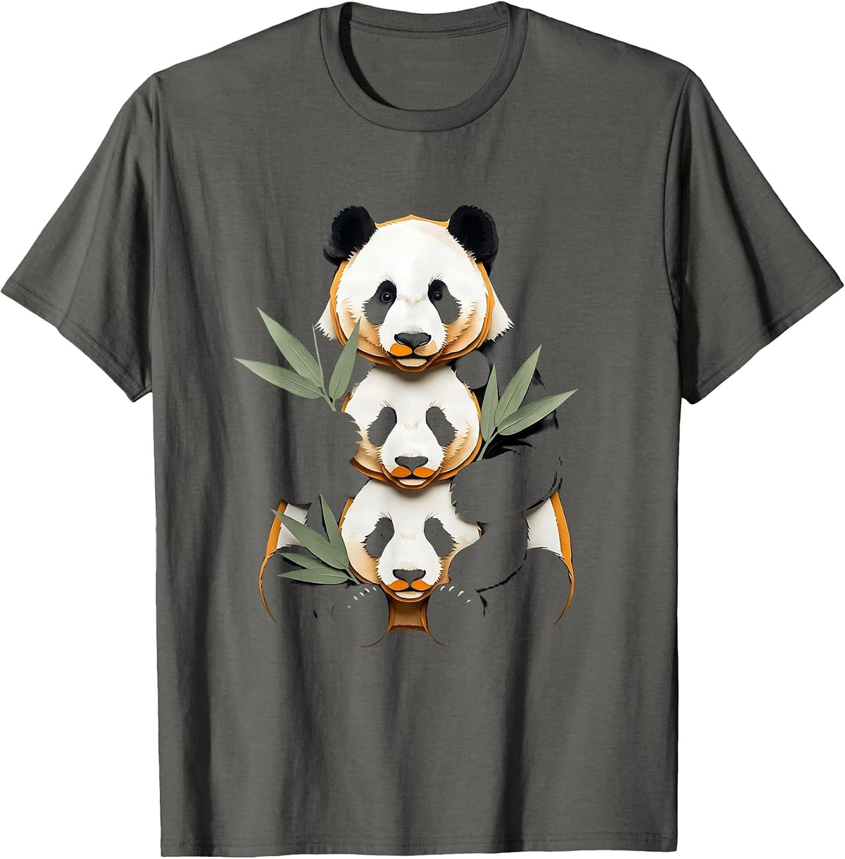 Men's Panda Stack Paper Cutout Funny Animal Lover T-Shirt - Asphalt Grey