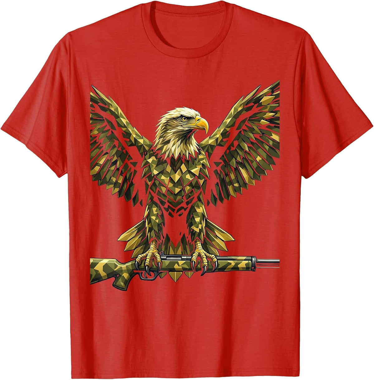 Men's Eagle Camouflage Rifle Barrel Graphic Tee T-Shirt - Red