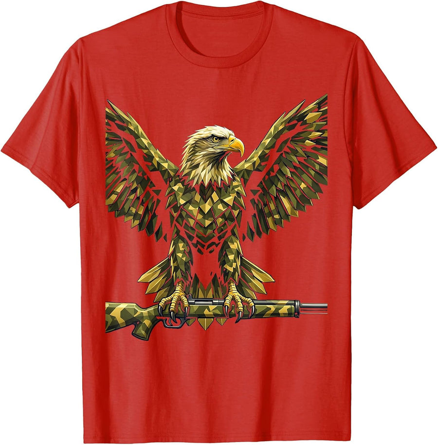 Men's Eagle Camouflage Rifle Barrel Graphic Tee T-Shirt - Red