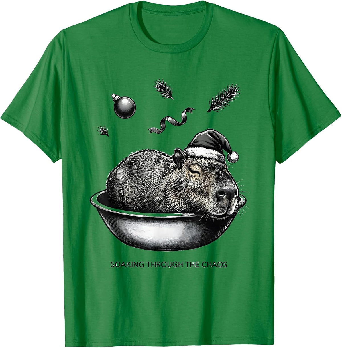 Men's Soaking Through The Chaos Monochromatic Christmas Capybara T-Shirt - Kelly Green