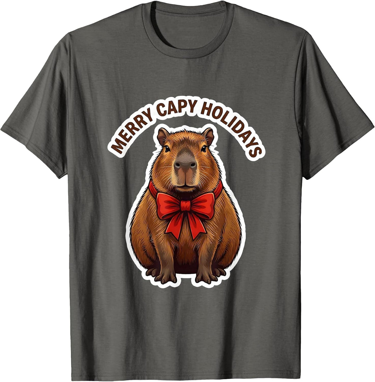 Merry Capy Holidays Funny Capybara Animal Lover Christmas T-Shirt - Asphalt Grey