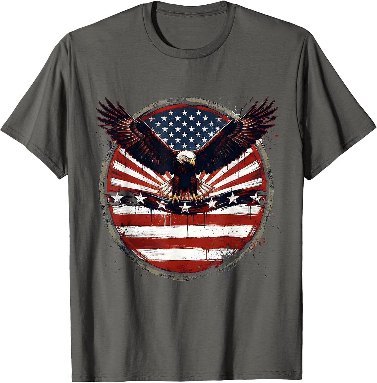 Eagle Carrying Star Banner Patriotic Graphic T-Shirt - Asphalt Grey