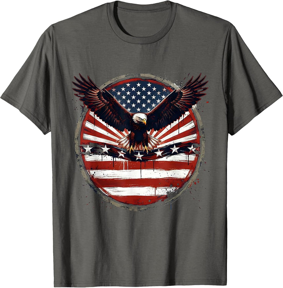 Eagle Carrying Star Banner Patriotic Graphic T-Shirt - Asphalt Grey
