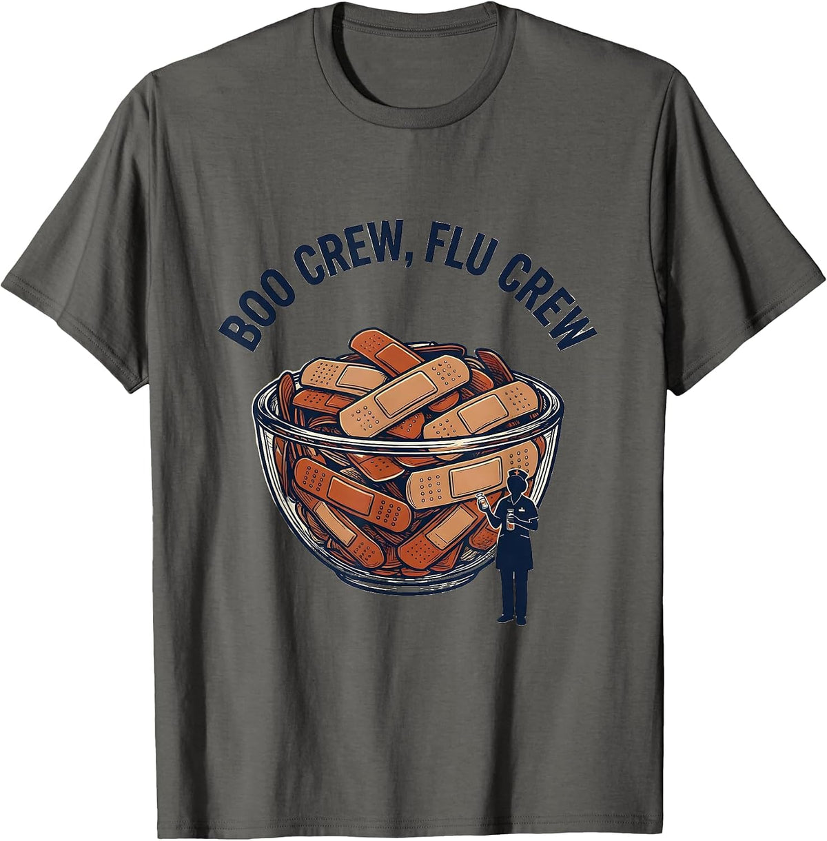 Boo Crew Flu Crew Funny Nurse Healthcare Worker Flu Shot T-Shirt - Asphalt Grey