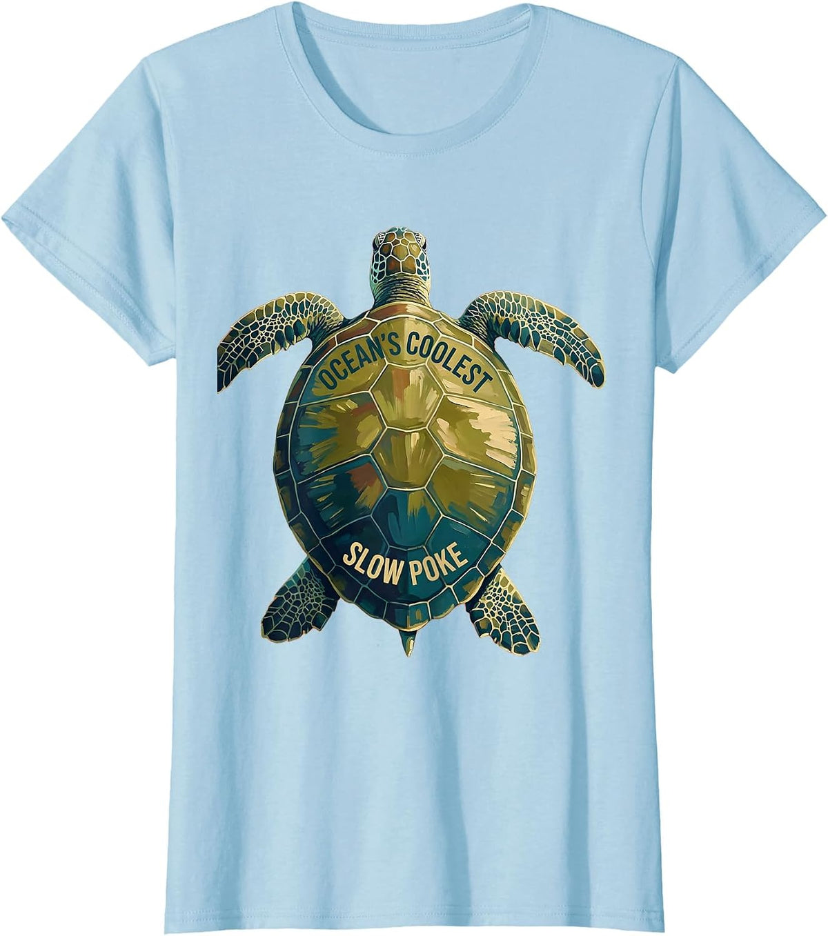Ocean's Coolest Slow Poke Turtle Design T-Shirt - Baby Blue