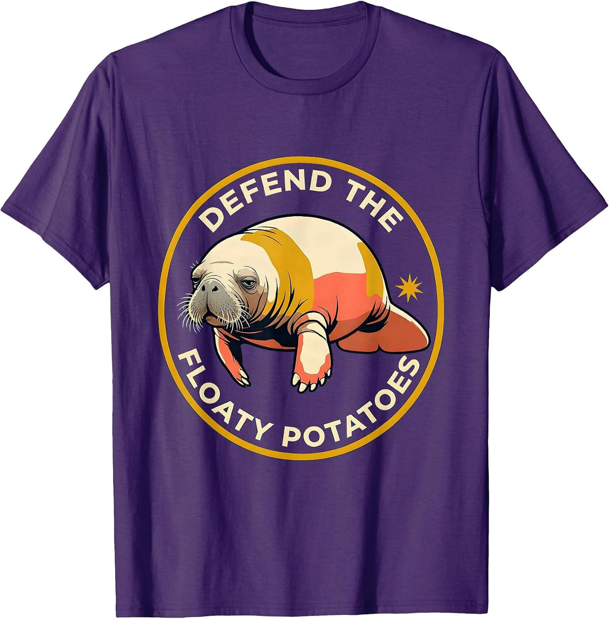 Men's Defend The Floaty Potatoes Funny Manatee Sea Animal Lover T-Shirt - Purple