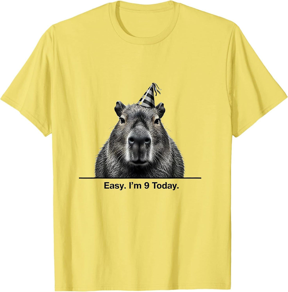 Men's Easy. I'm 9 Today Minimalist Capybara Kids Birthday Party T-Shirt - Lemon Yellow