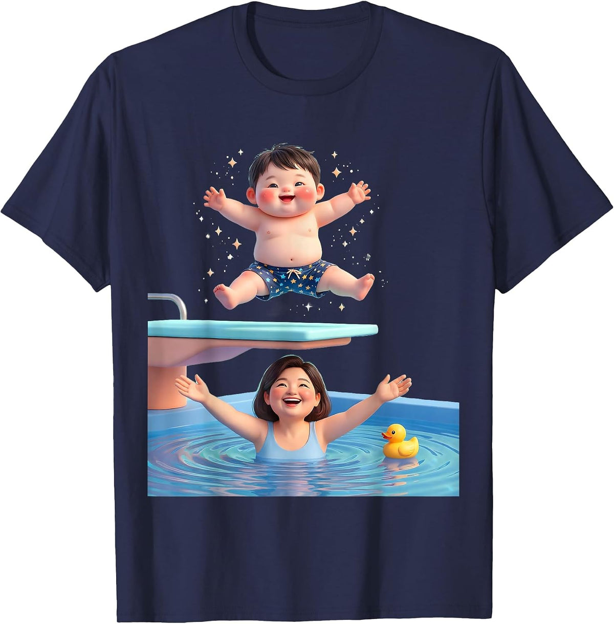 Boy Mom Diving Board Leap Graphic T-Shirt - Navy Blue