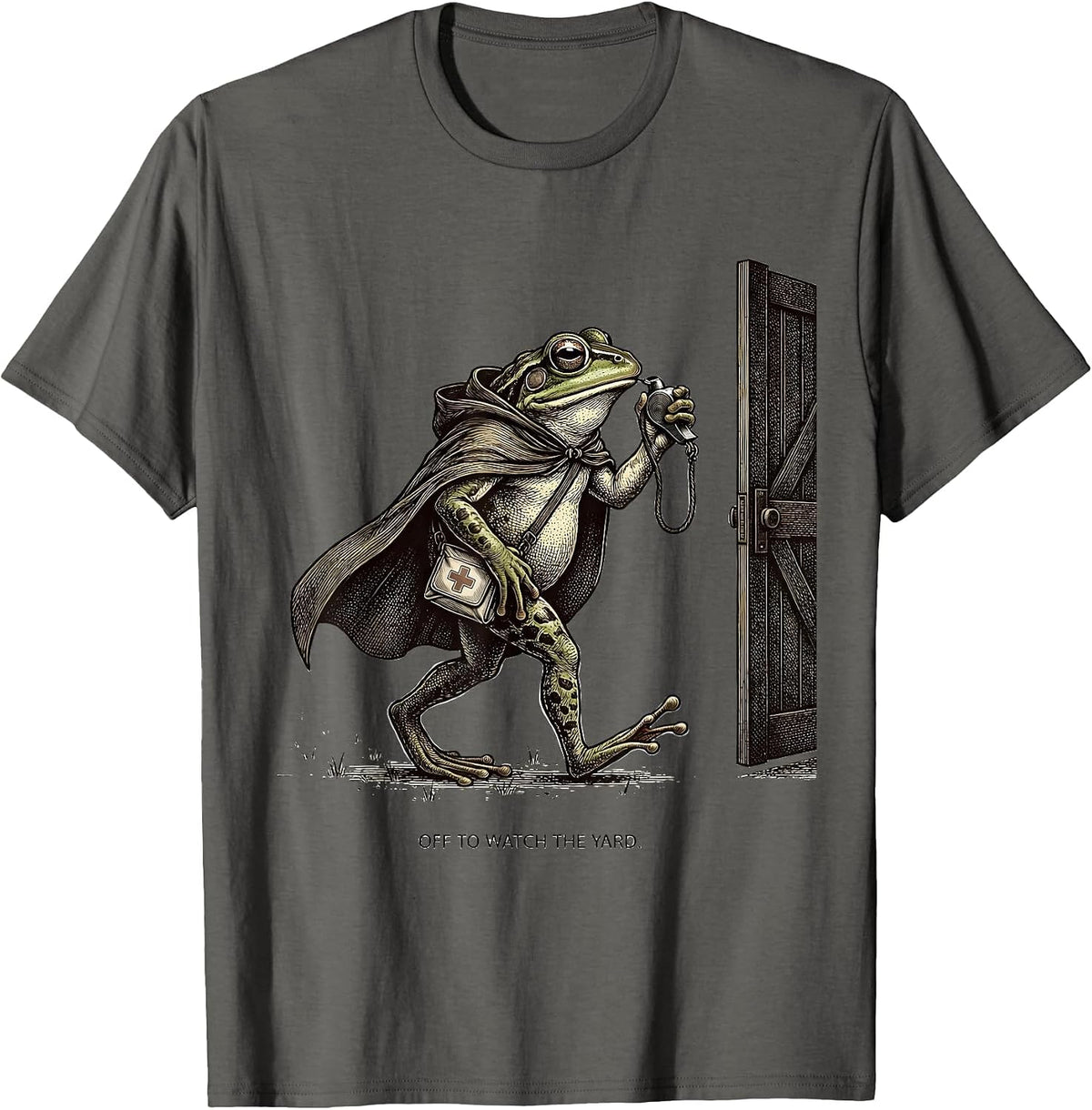 Off To Watch The Yard Funny Frog Teacher Back to School T-Shirt - Asphalt Grey