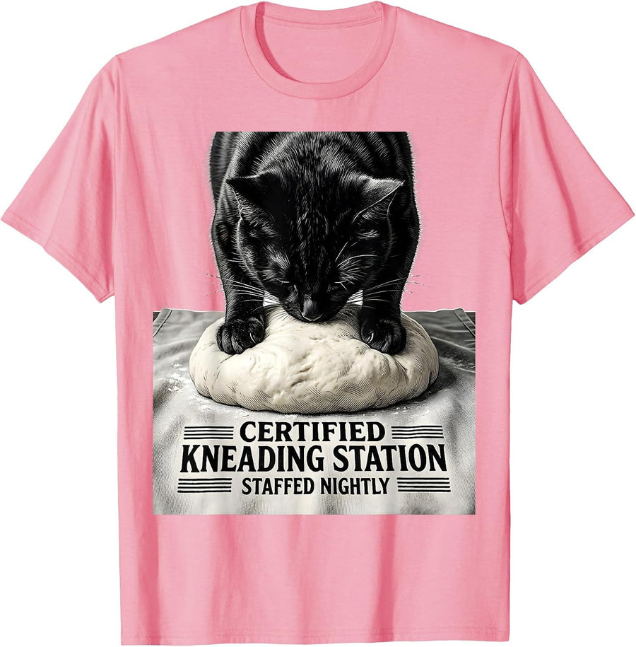 Men's Certified Kneading Station Staffed Nightly Cat Lover T-Shirt - Pink