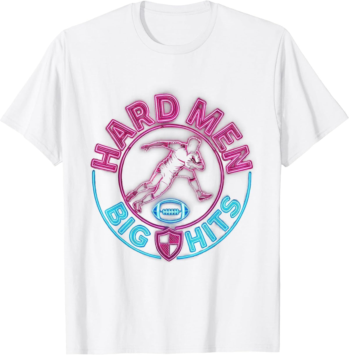 Hard Men Big Hits Rugby Graphic Design T-Shirt - White