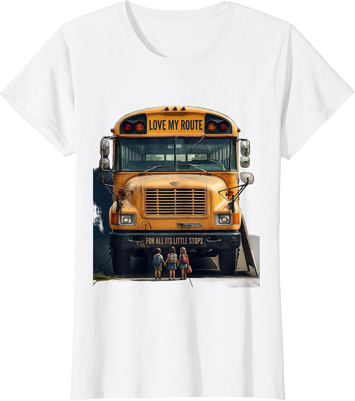 Women's Love My Route For All Its Little Stops Vintage School Bus T-Shirt - White