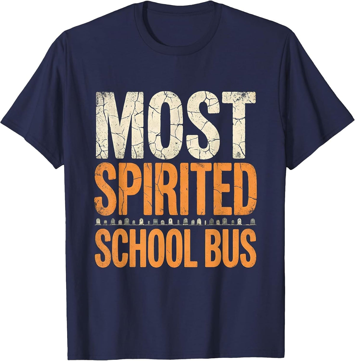 Most Spirited School Bus Halloween Teacher Design T-Shirt - Navy Blue
