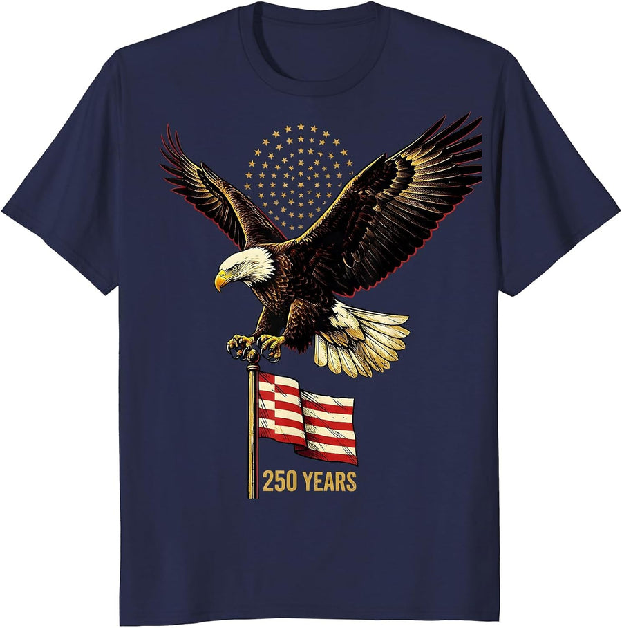 250 YEARS Patriotic Eagle Flag USA 250th Anniversary T-Shirt - Navy Blue