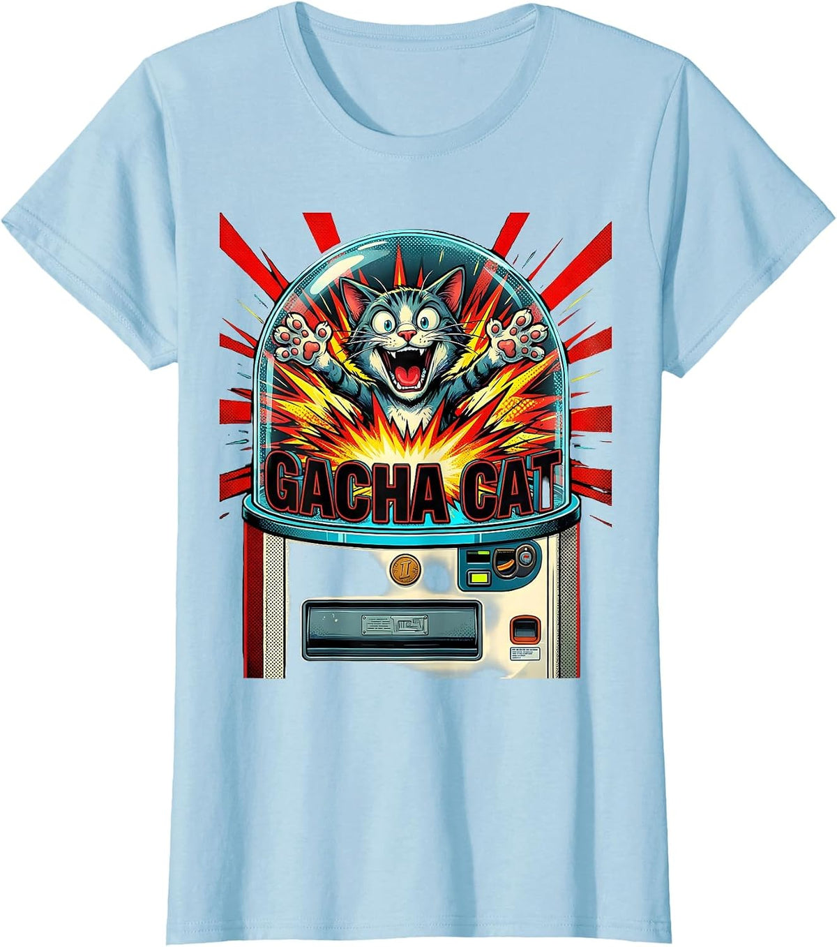 Gacha Cat Pop Art Anime Ramen Cat Gaming Humor T-Shirt - Baby Blue