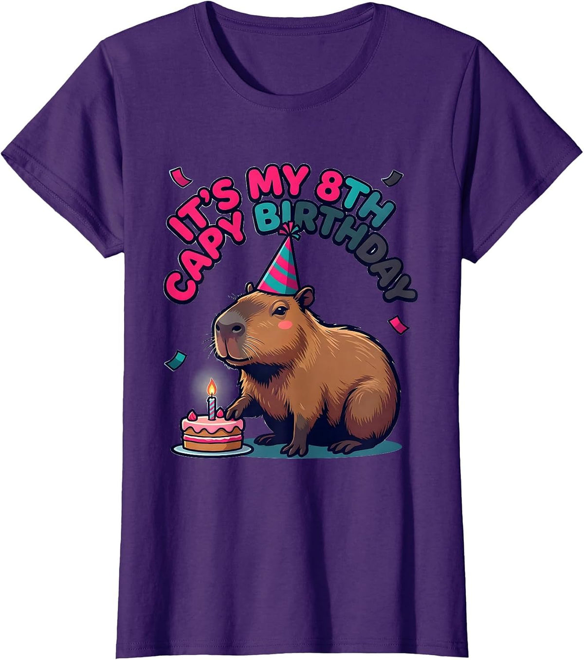 Women's It's My 8th Capy Birthday Funny Capybara Kids Party Humor T-Shirt - Purple