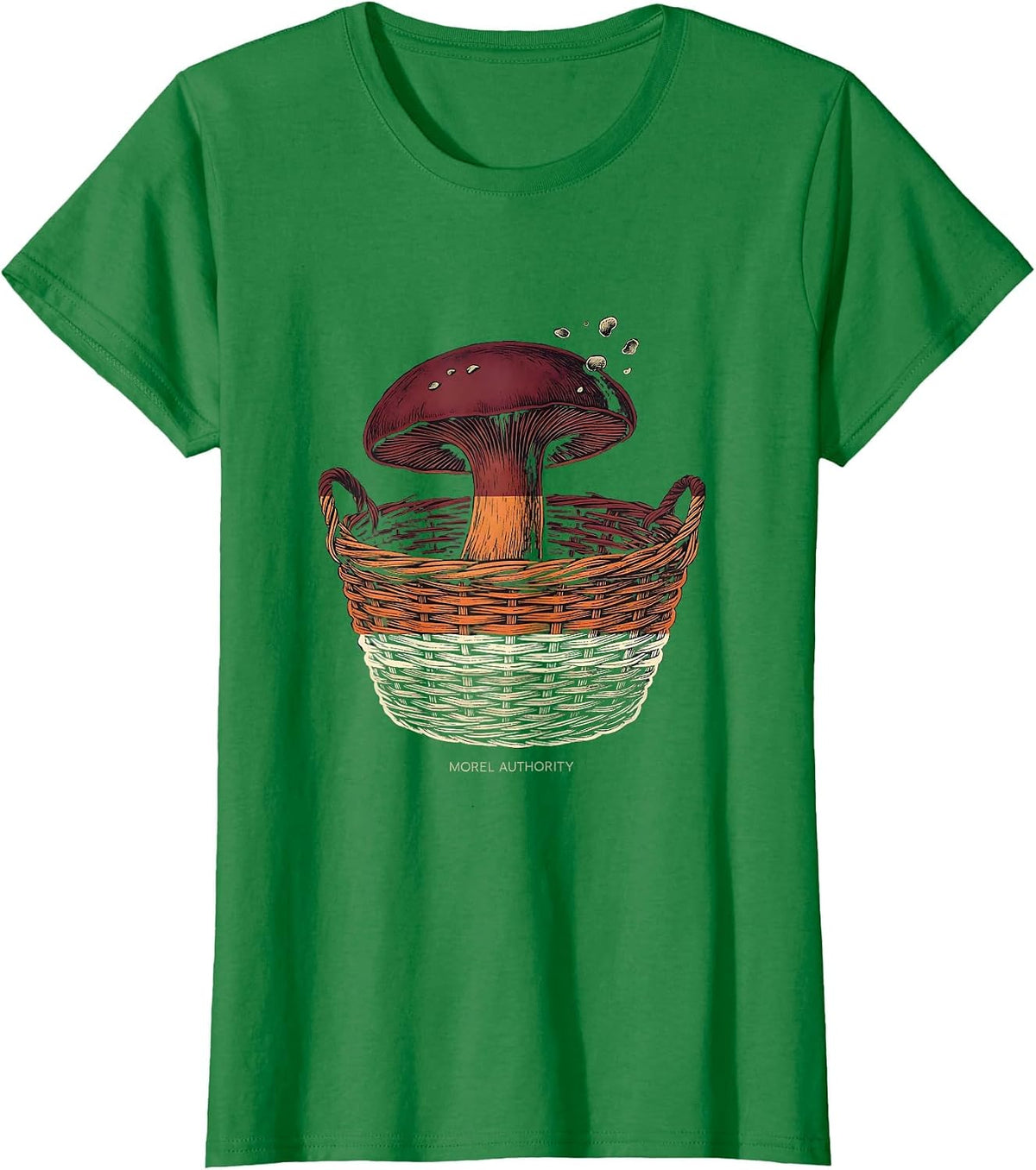 Women's Morel Authority Funny Mushroom Forager Mycology Humor T-Shirt - Kelly Green