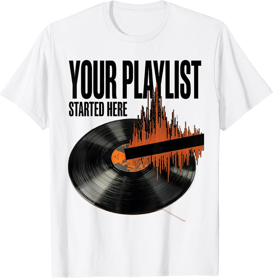 Men's Your Playlist Started Here Golden Era Hip Hop Retro Lyric T-Shirt - White