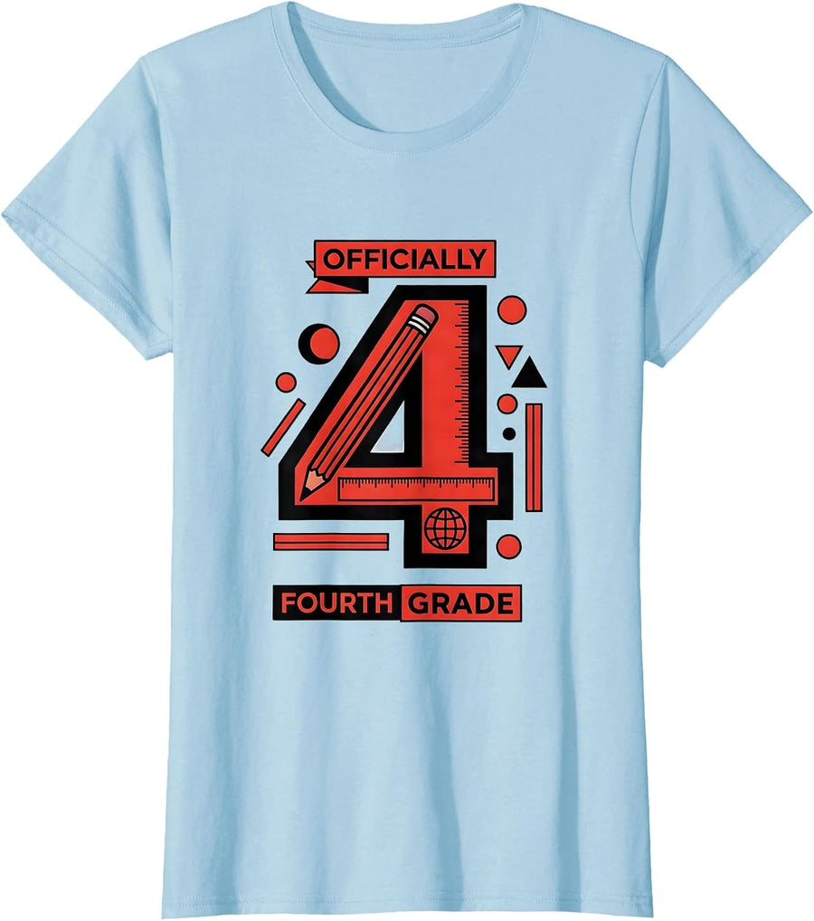 Women's Officially Fourth Grade Bauhaus Modernist Back to School T-Shirt - Baby Blue