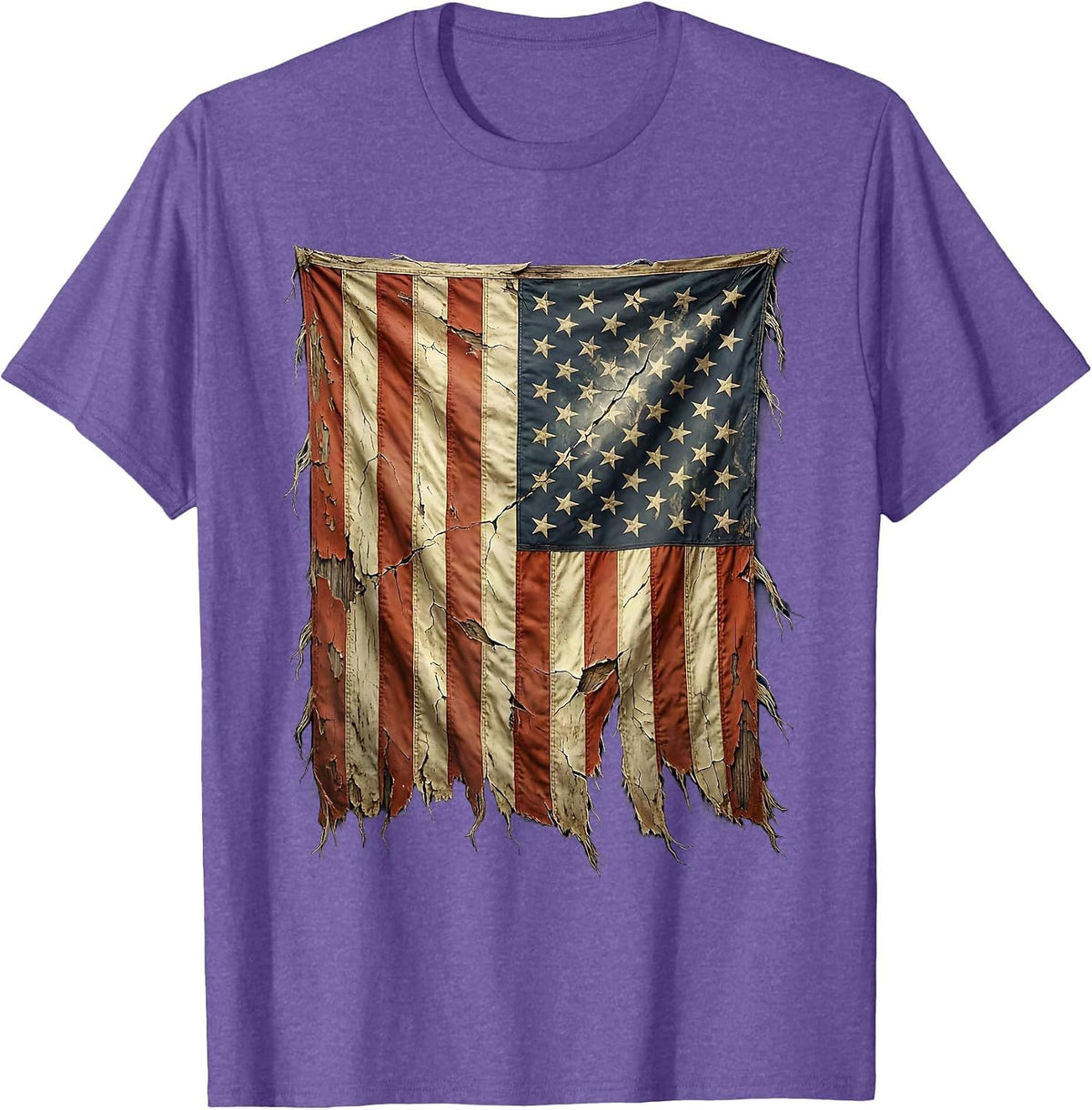 Men's Eagle Soaring Over Tattered American Flag T-Shirt - Purple Heather