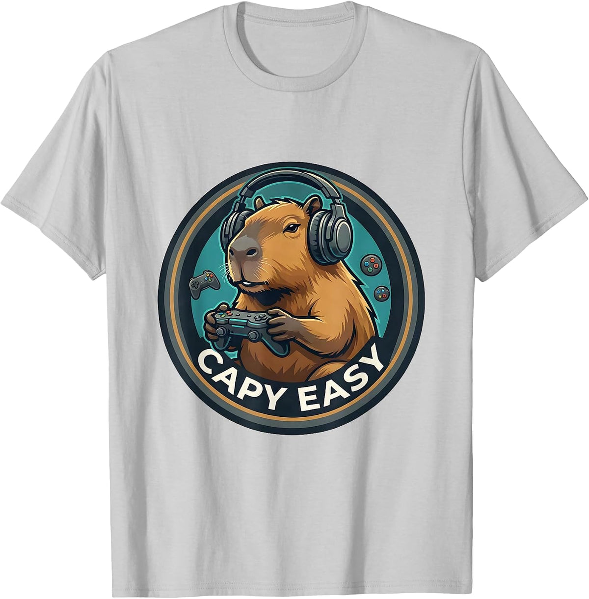 Men's Capy Easy Funny Capybara Gaming Meme Youth Humor T-Shirt - Silver Grey