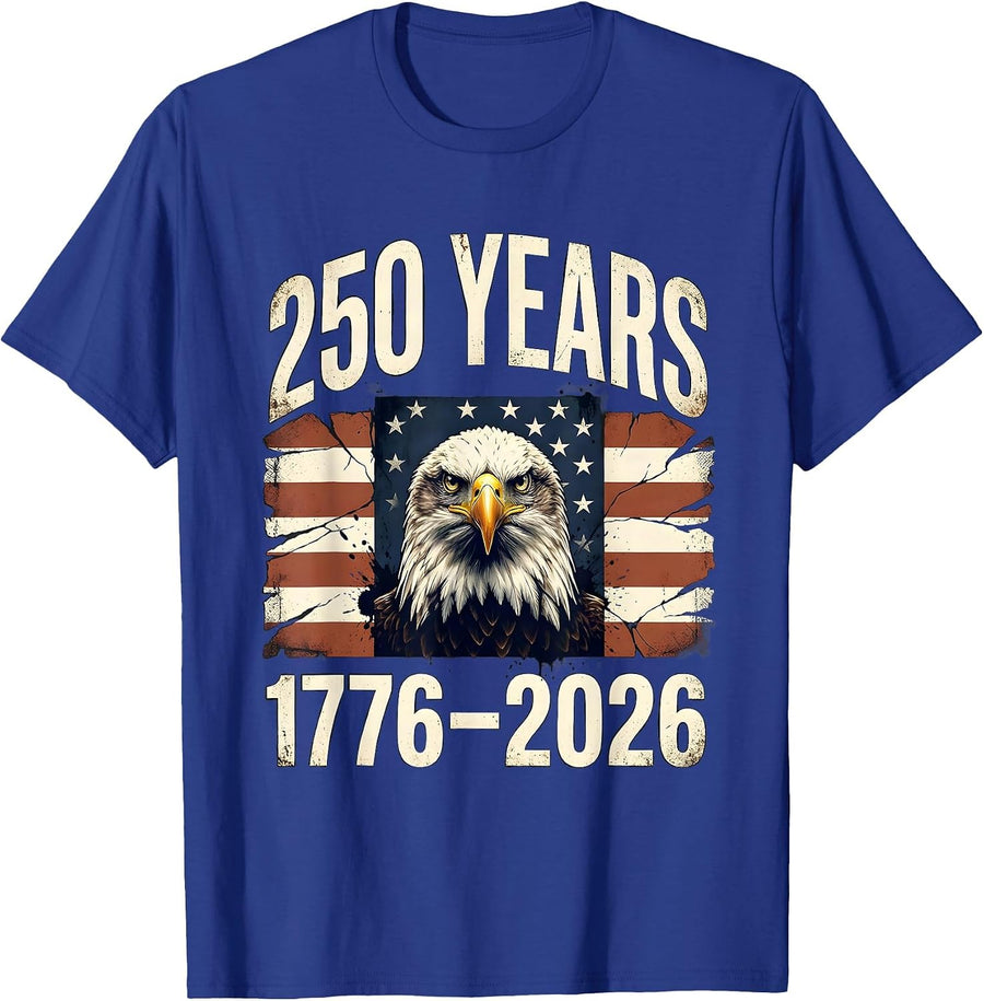 250 Years 1776–2026 Distressed Eagle Patriotic 250th T-Shirt - Royal Blue