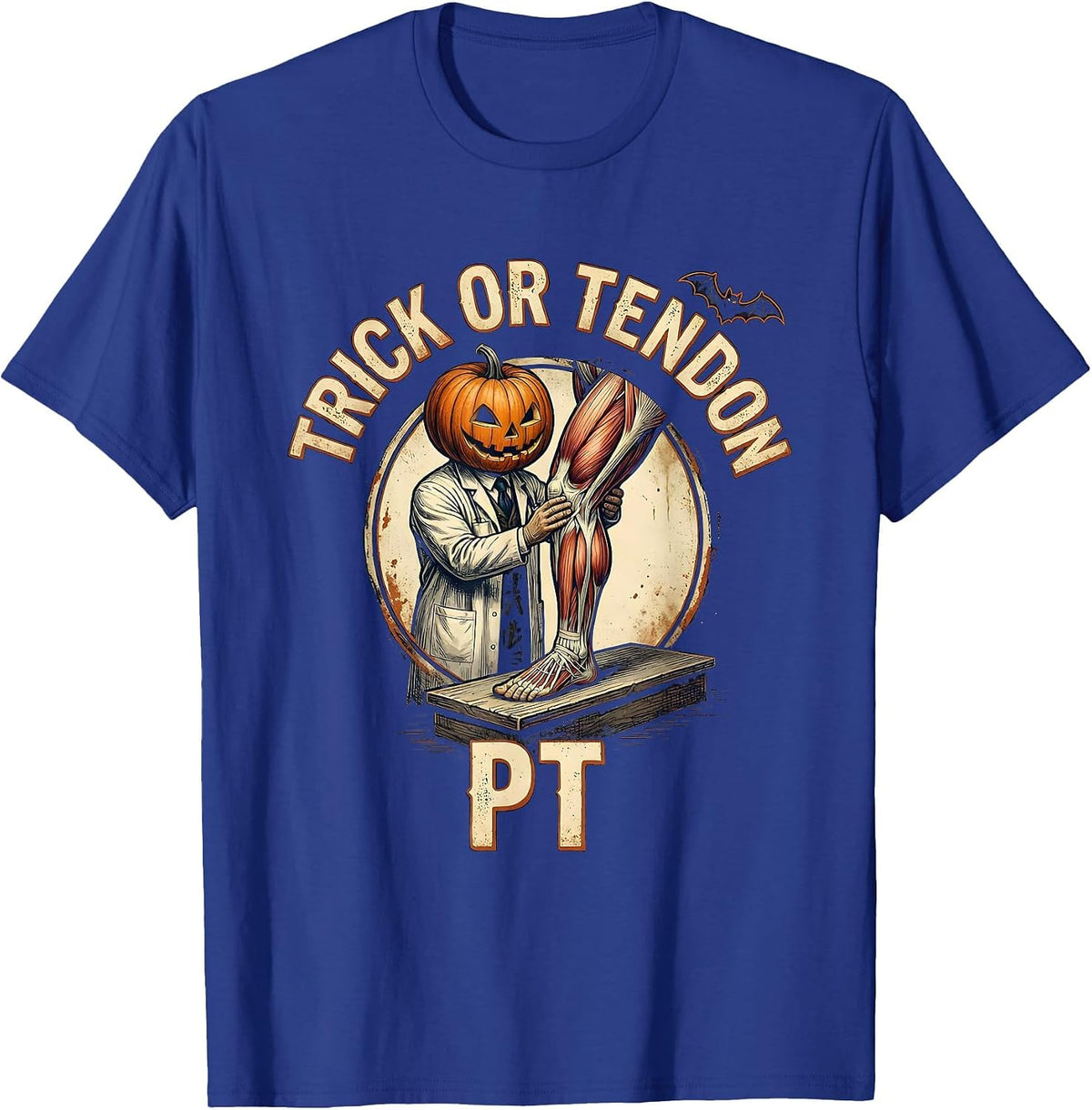 Trick Or Tendon PT Vintage Physical Therapy Halloween T-Shirt - Royal Blue