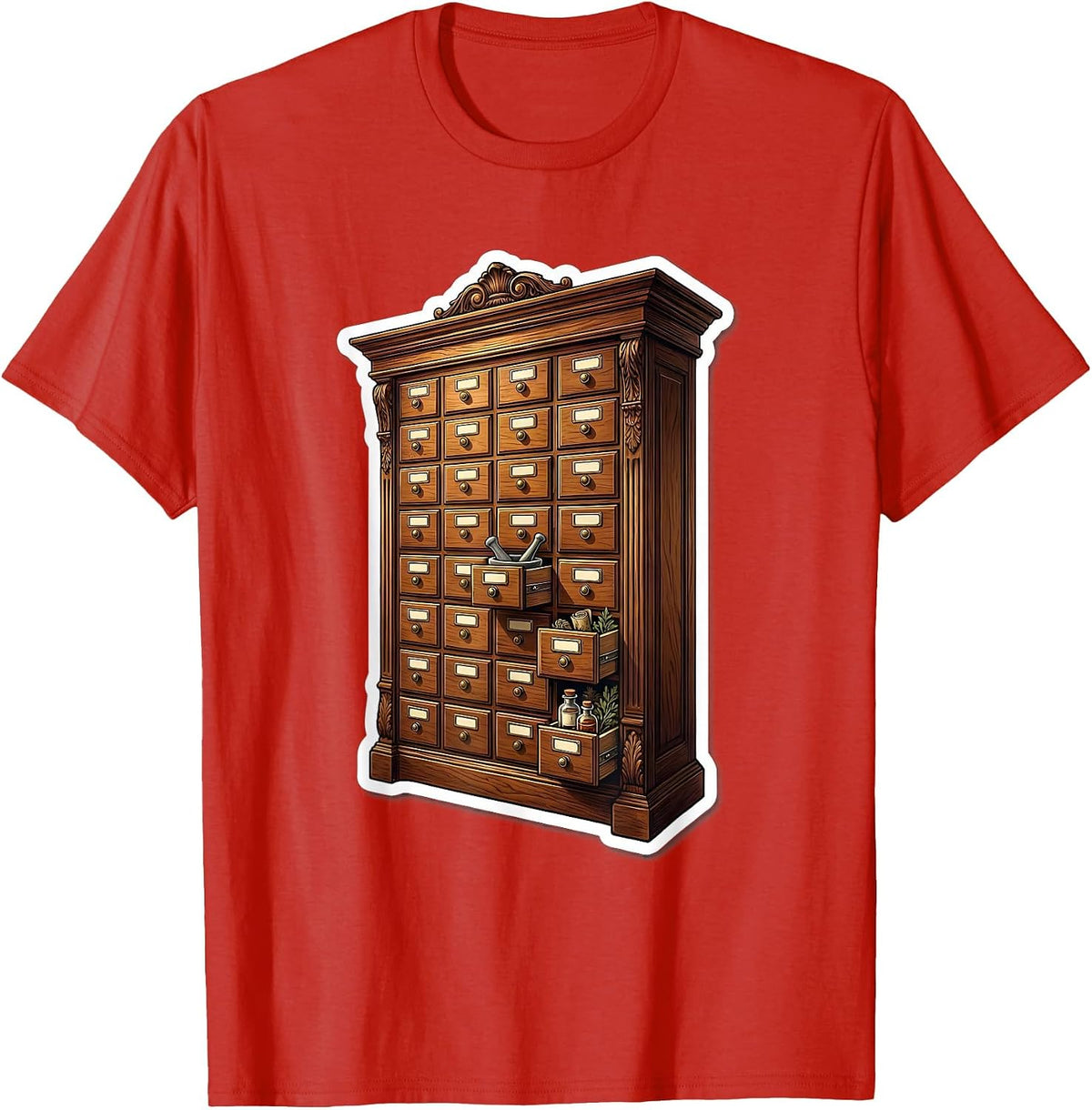 Men's Vintage Apothecary Cabinet Pharmacy Technician T-Shirt - Red
