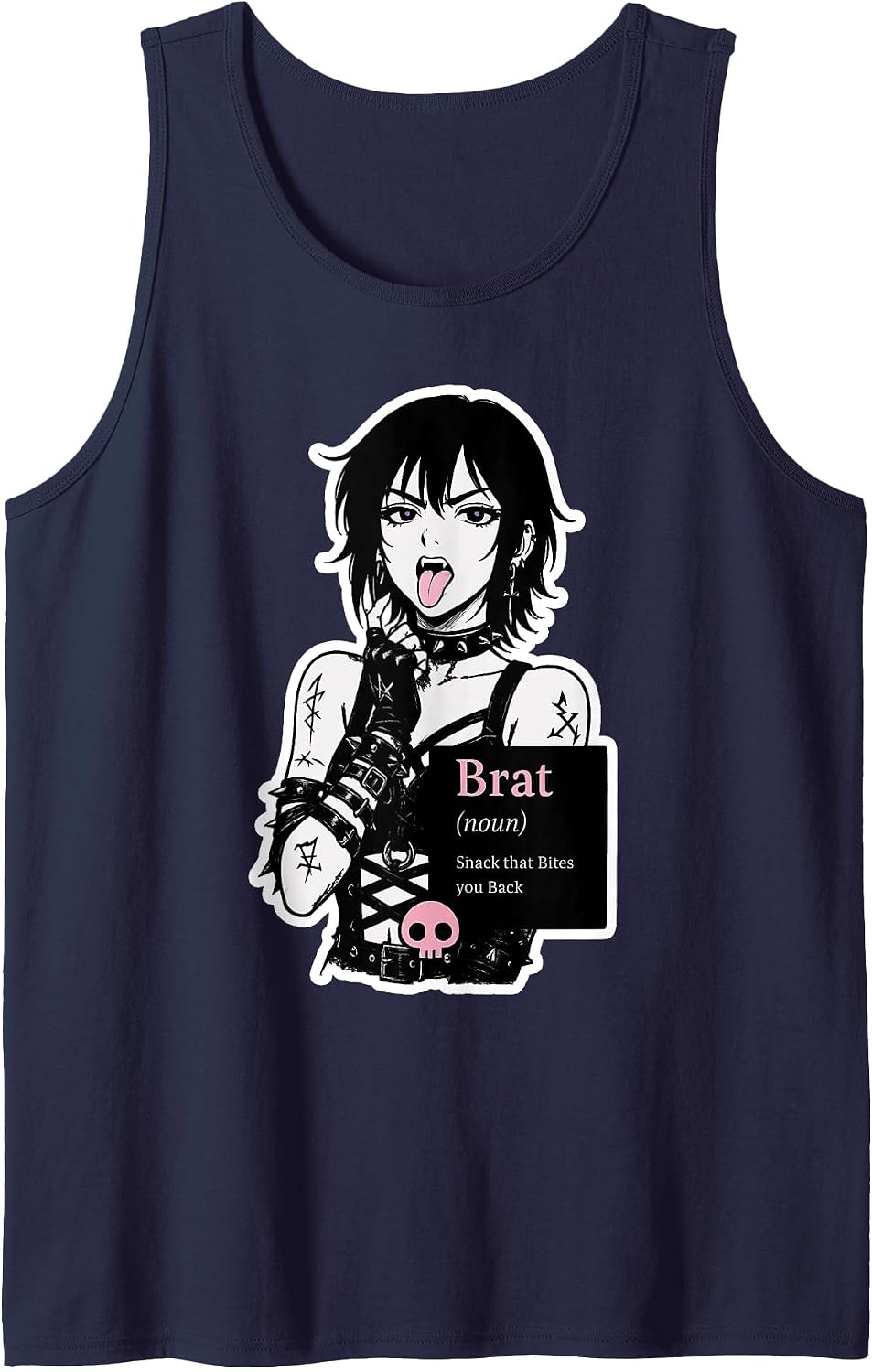 Brat Goth Girl Snack That Bites Back Alt Anime Punk Original Tank Top - Navy Blue