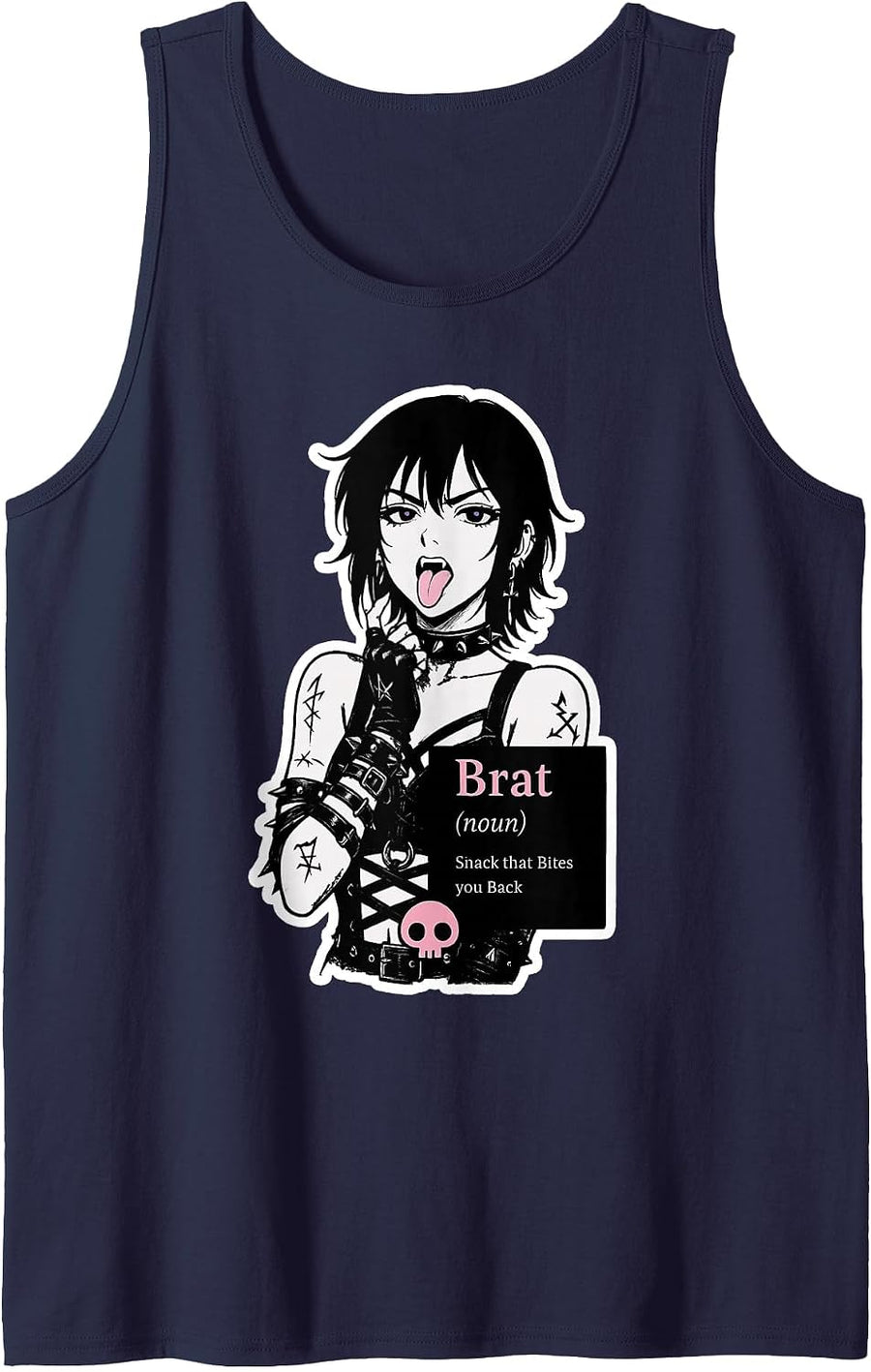 Brat Goth Girl Snack That Bites Back Alt Anime Punk Original Tank Top - Navy Blue