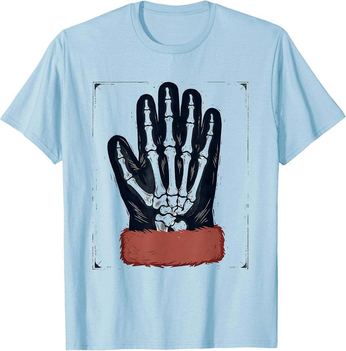 Men's Radiographic Mitten Linocut Christmas Radiology Tech Humor T-Shirt - Baby Blue