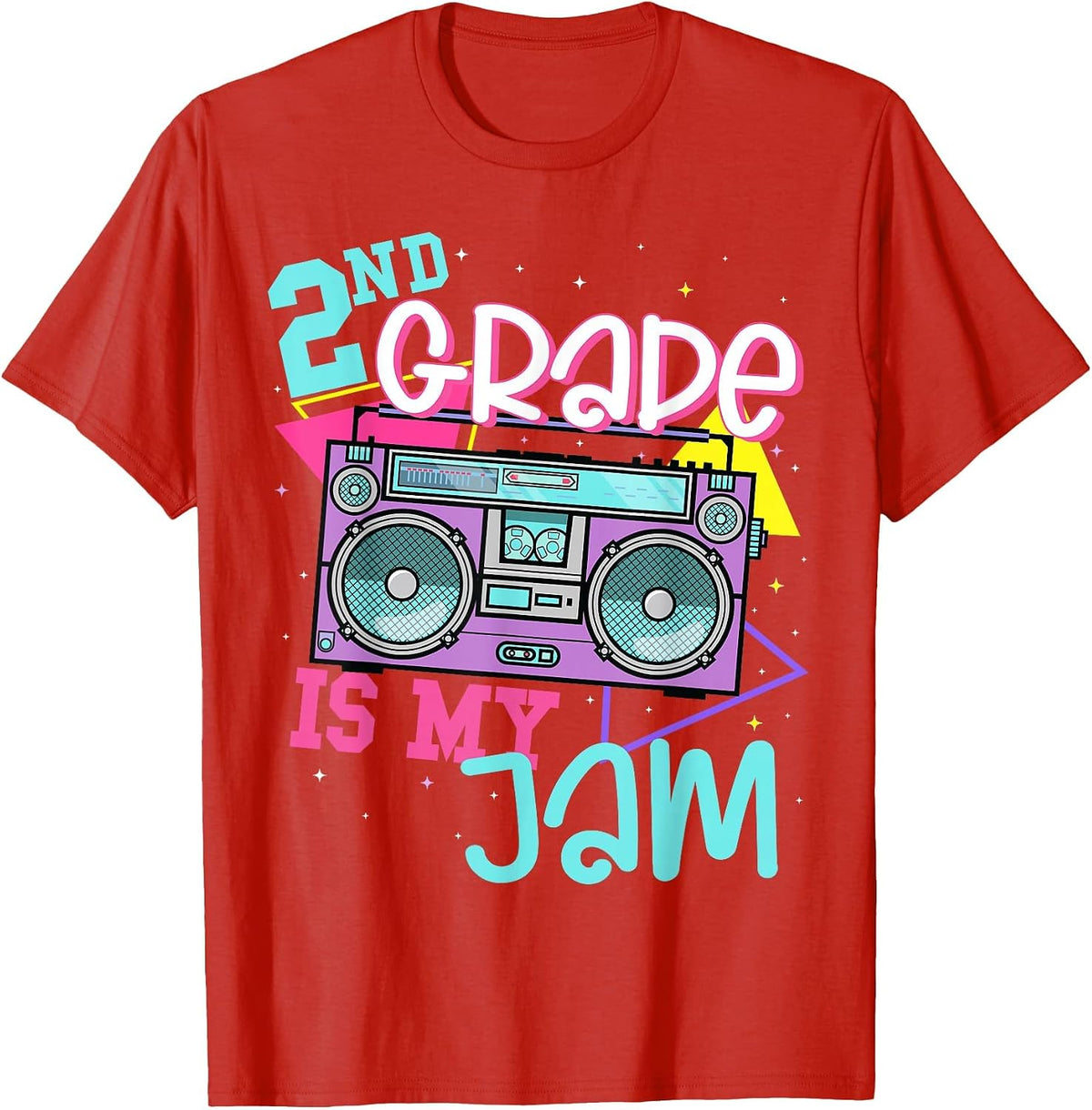 2nd Grade is My Jam Vintage 80s 90s Teacher Back to School T-Shirt - Red