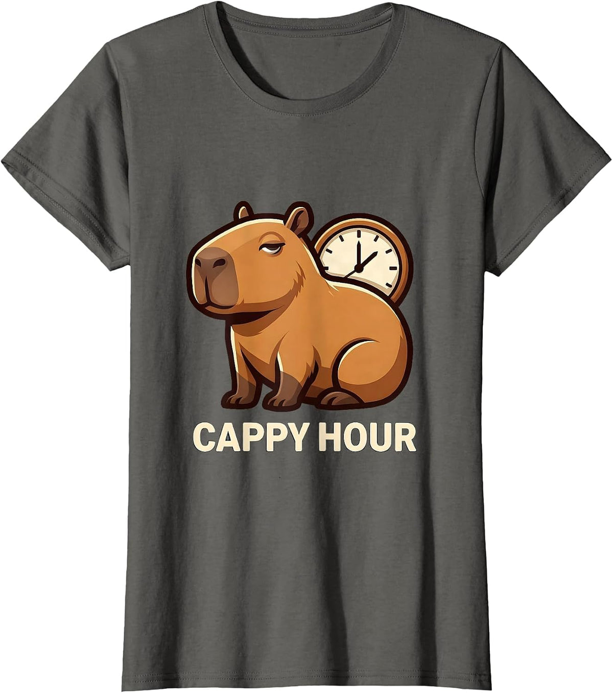 Women's Cappy Hour Funny Capybara Meme Animal Humor T-Shirt - Asphalt Grey