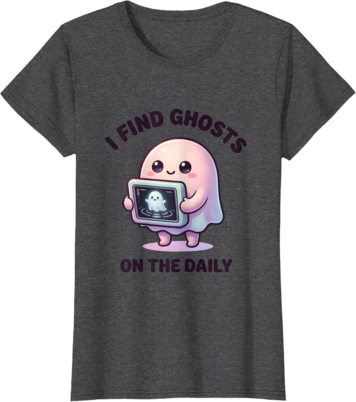 Women's I Find Ghosts On The Daily Cute Kawaii Radiology Tech T-Shirt - Dark Heather Grey