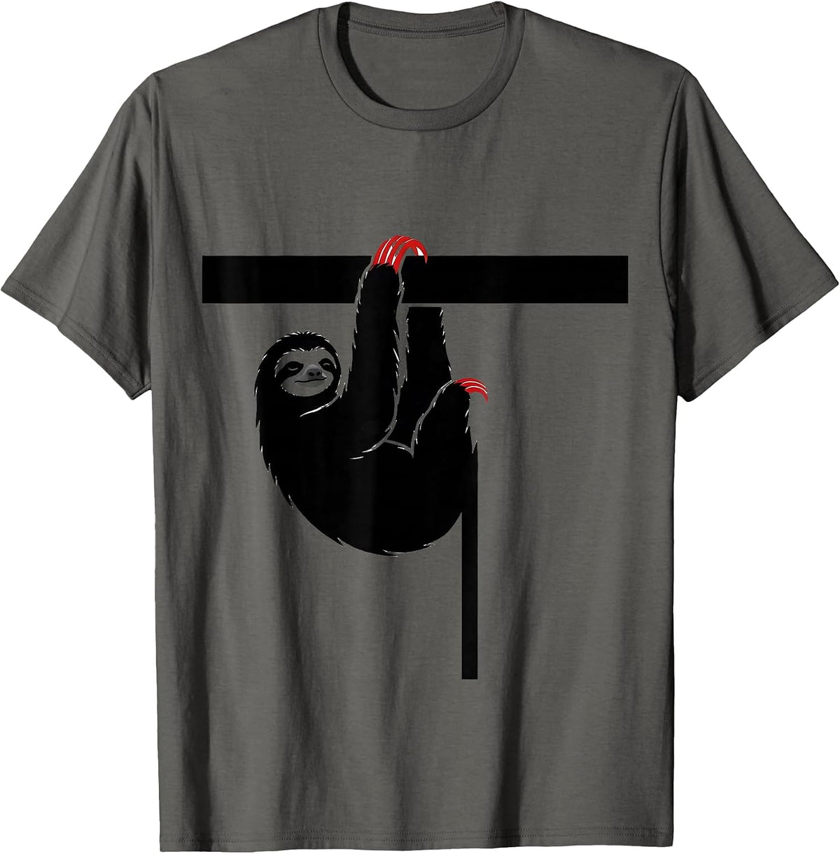 Sloth Hanging Lazy Humor Animal Lover Gift T-Shirt - Asphalt Grey