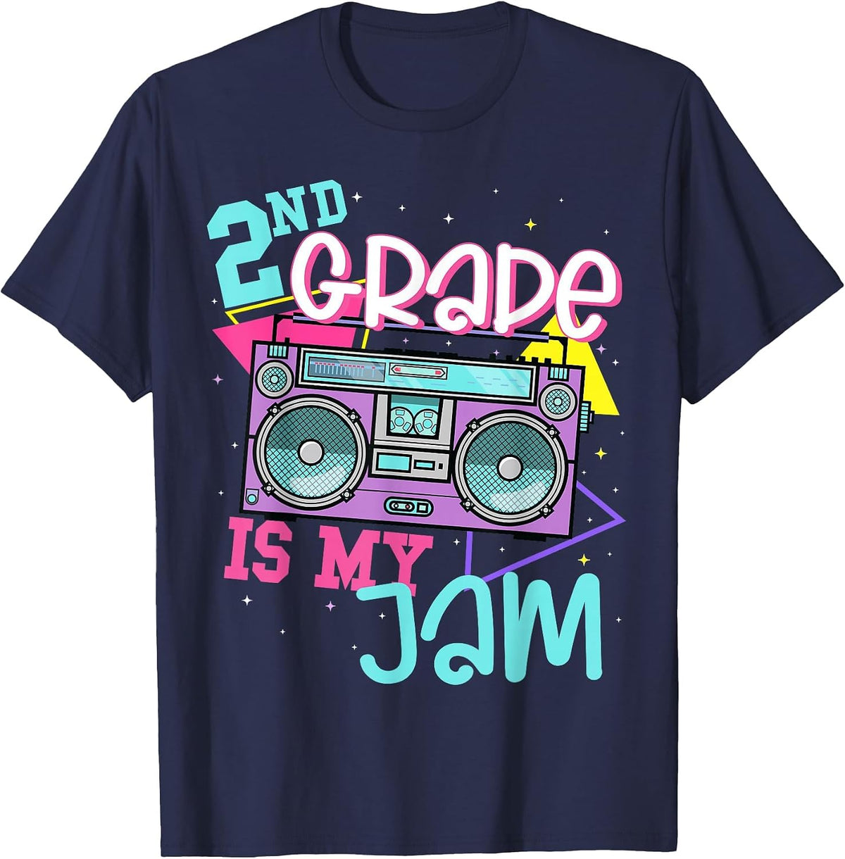 2nd Grade is My Jam Vintage 80s 90s Teacher Back to School T-Shirt - Navy Blue