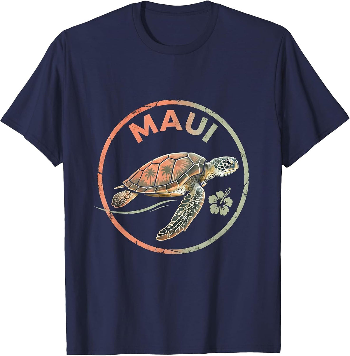 Maui Boho Tropical Sea Turtle Lover Vacation Souvenir T-Shirt - Navy Blue